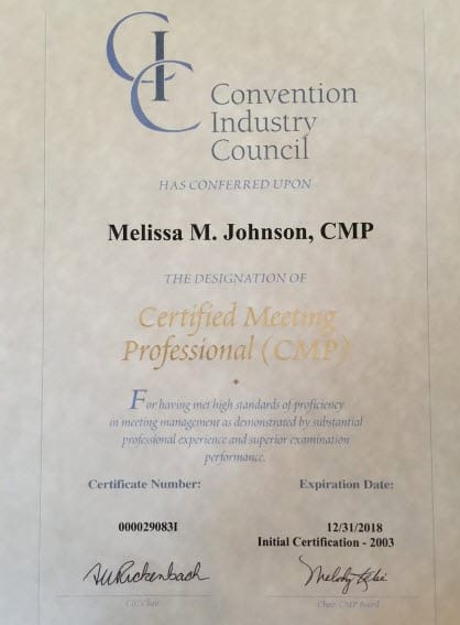 CMP Certificate - Missy Johnson